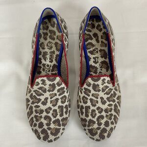 Rothys The Loafer Mocha Spot Leopard Flats Shoes Knit Slip On Round Toe Sz 7